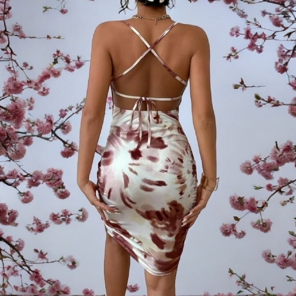 SHEIN Backless Babe: Tie-Dye Cami Mini Dress with Crisscross Straps (Shein) XS - Picture 3 of 6